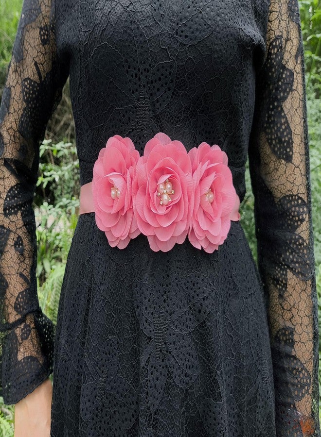 Oyabridal Dusty Pink Sash Belt for Girls,Flower Girl Sash Belt for Dresses,Chiffon Pearls Bridesmaid Dress Sash Belts - Image 5
